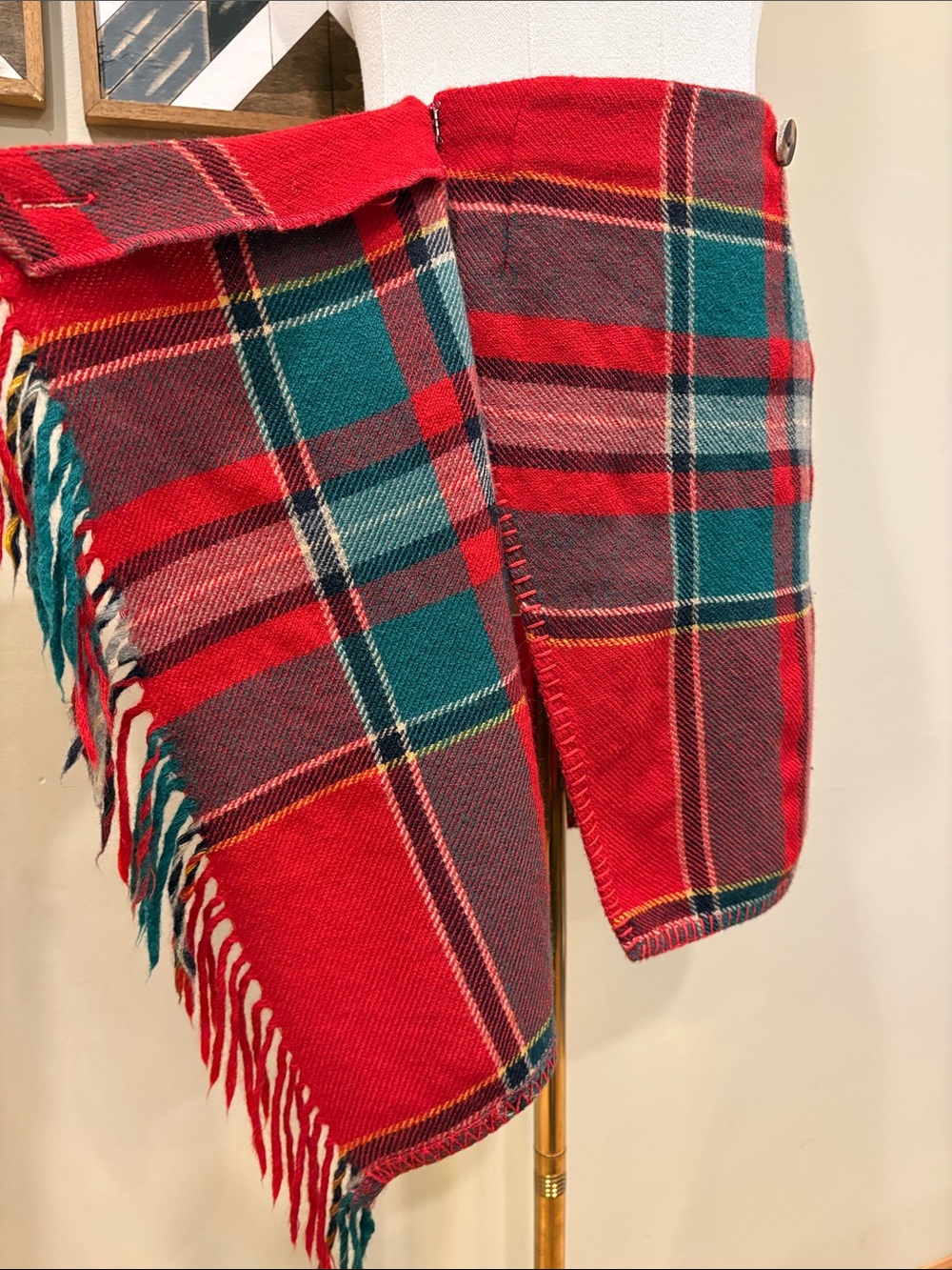 Vintage Ralph Lauren Country 90s Plaid Wool Woven Fringe Wrap Skirt size 6 - Picture 6 of 12